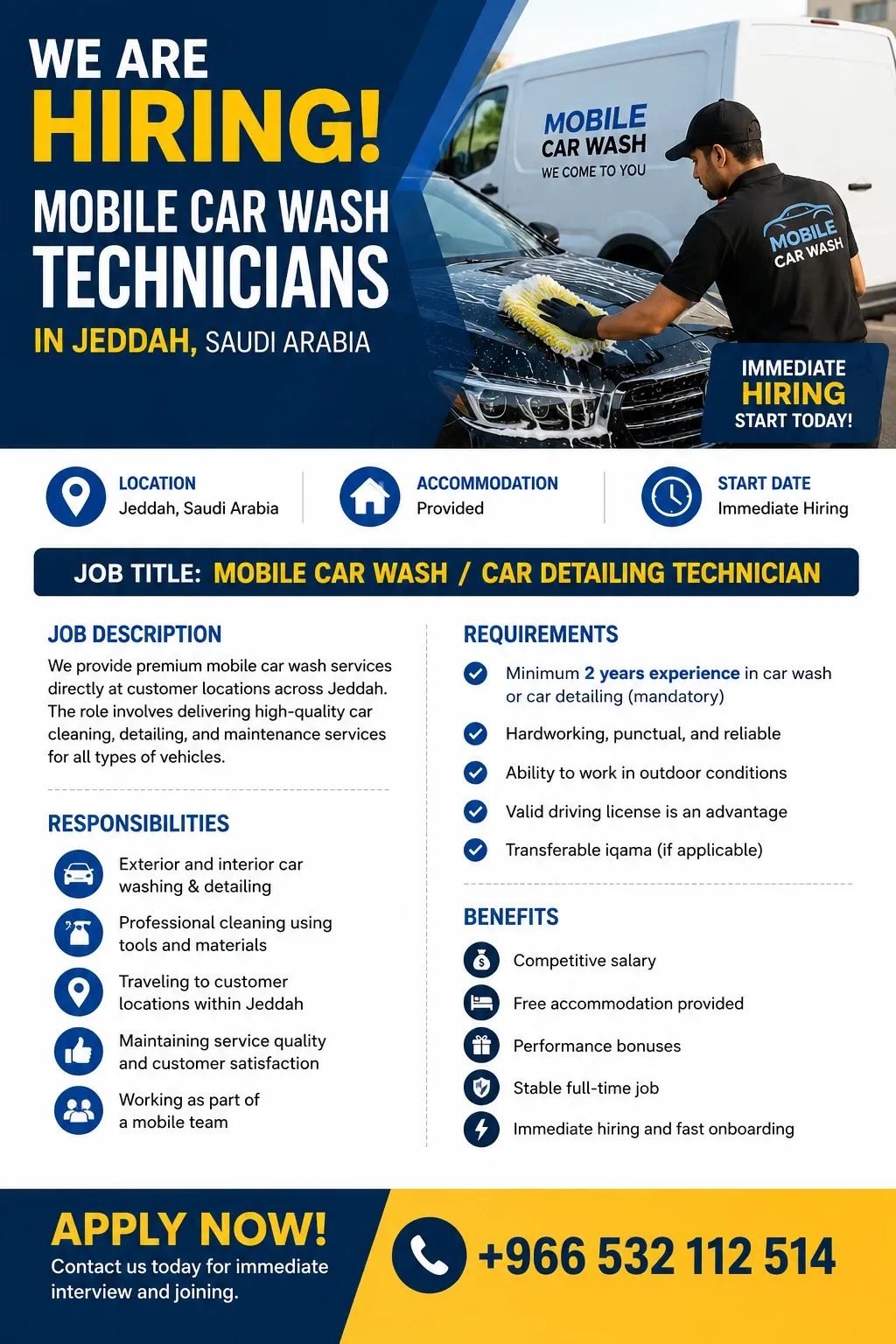 Mobile Car Wash Jobs in Jeddah | Car Detailing Jobs in Saudi Arabia